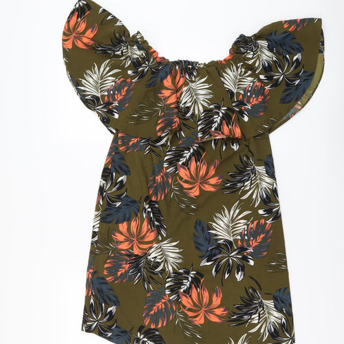 Peacocks Womens Green Floral Polyester A-Line Size 8 Square Neck Pullover