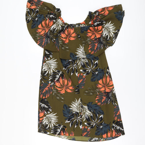 Peacocks Womens Green Floral Polyester A-Line Size 8 Square Neck Pullover