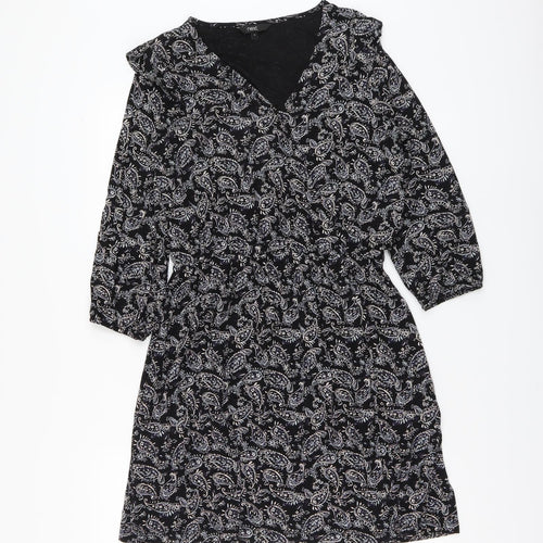 NEXT Womens Black Paisley Viscose A-Line Size 10 V-Neck Pullover