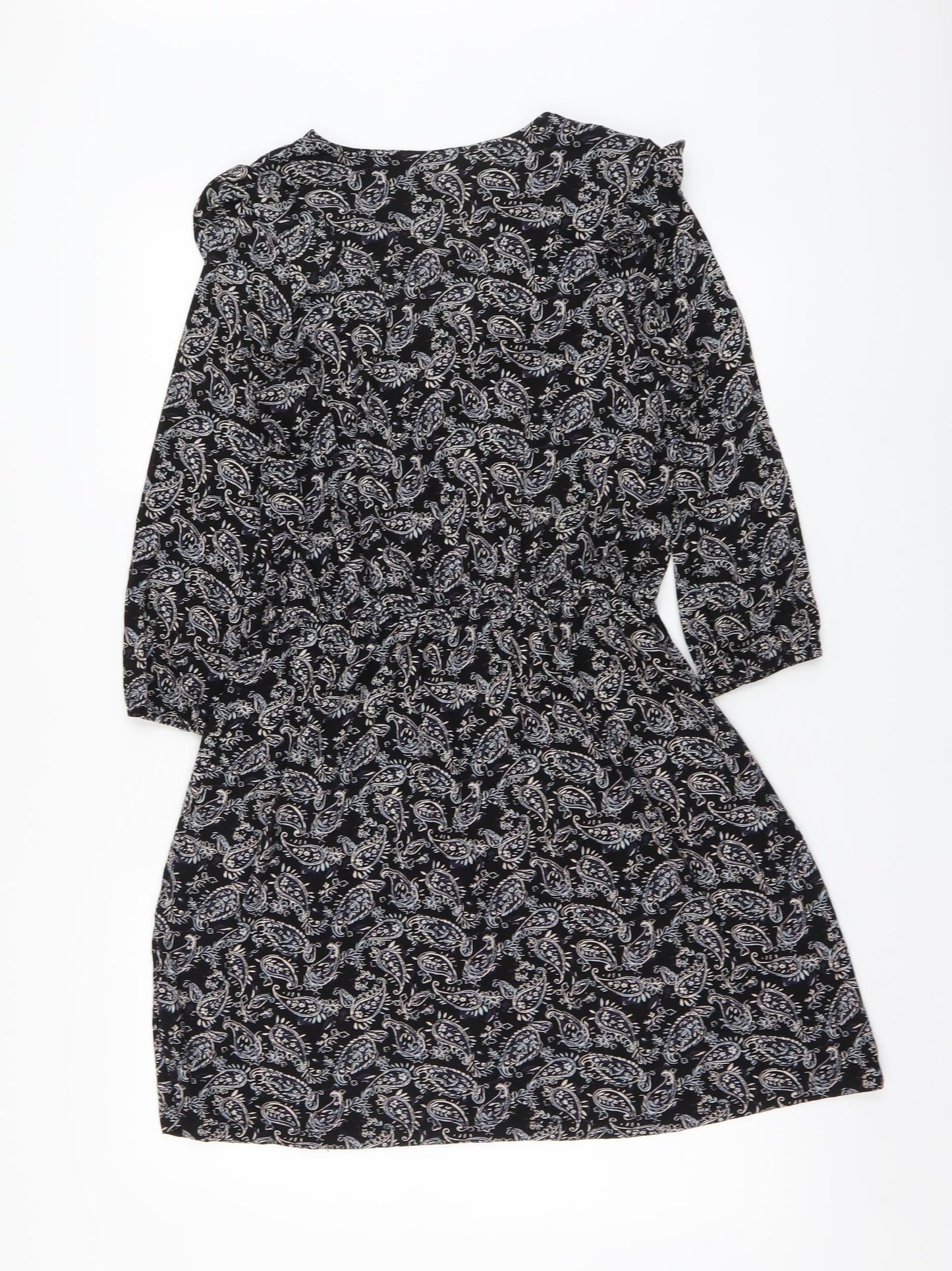 NEXT Womens Black Paisley Viscose A-Line Size 10 V-Neck Pullover