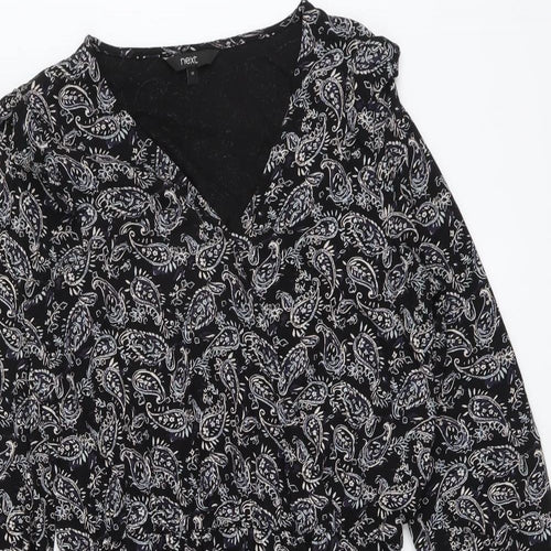 NEXT Womens Black Paisley Viscose A-Line Size 10 V-Neck Pullover