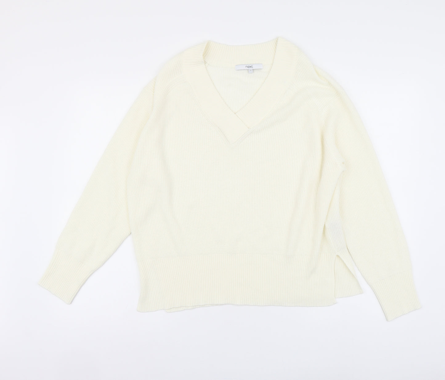 NEXT Womens Ivory V-Neck Acrylic Pullover Jumper Size M