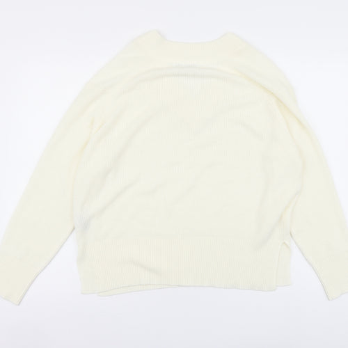 NEXT Womens Ivory V-Neck Acrylic Pullover Jumper Size M