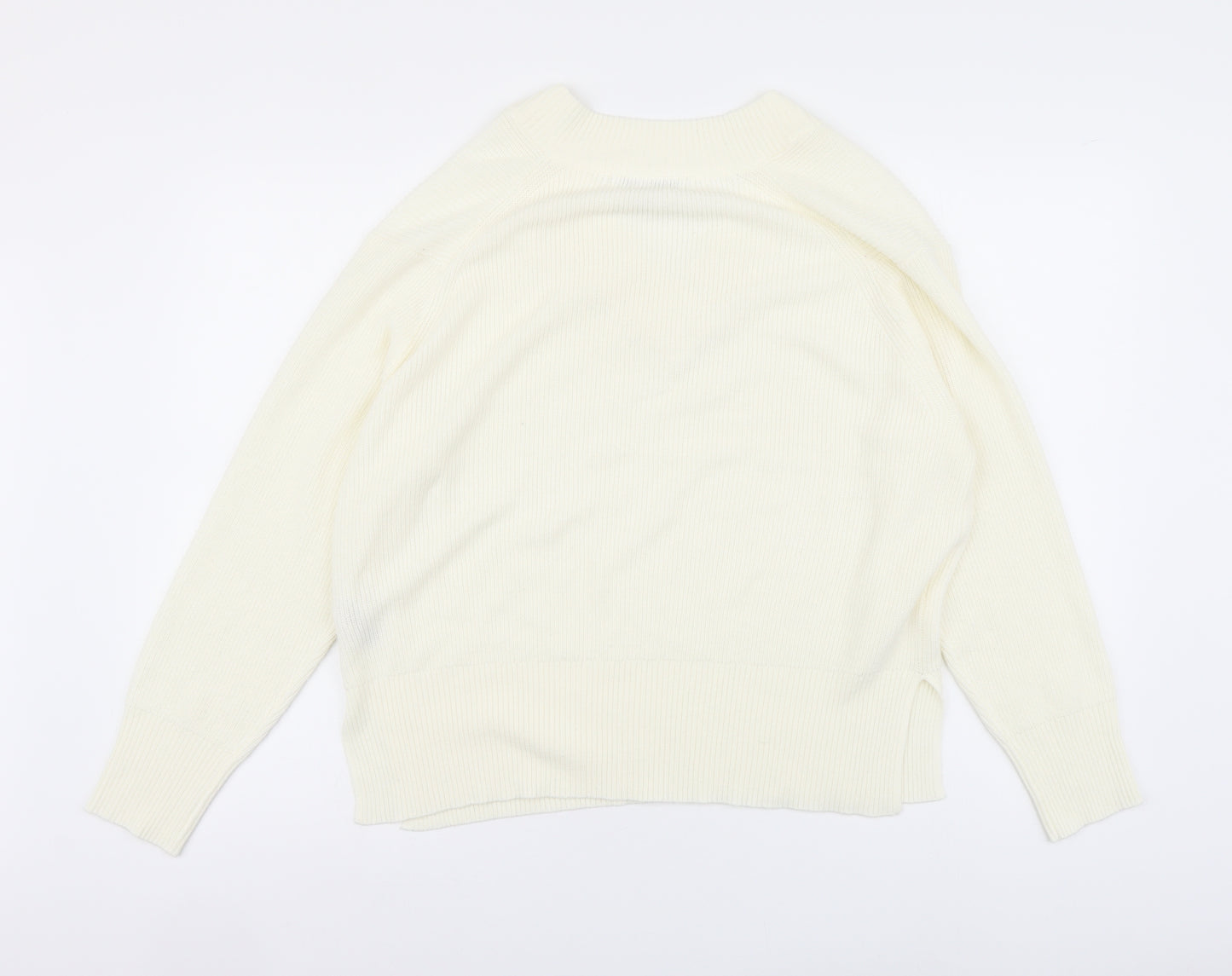 NEXT Womens Ivory V-Neck Acrylic Pullover Jumper Size M