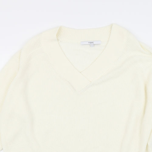 NEXT Womens Ivory V-Neck Acrylic Pullover Jumper Size M