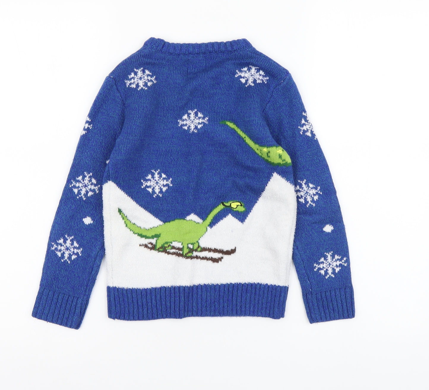 George Boys Blue Round Neck Acrylic Pullover Jumper Size 5-6 Years Pullover - Christmas Dinosaur