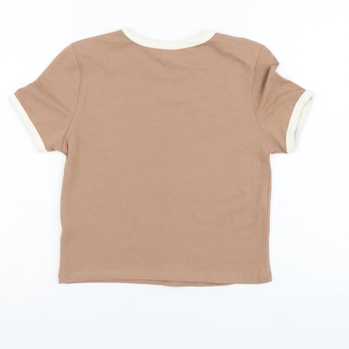 Primark Womens Brown Cotton Basic T-Shirt Size S Round Neck - Montana