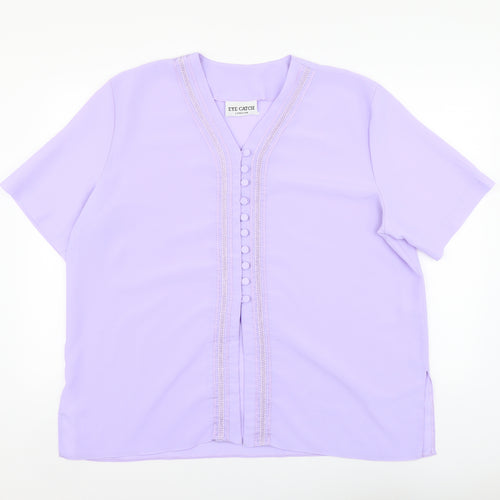 Eye Catch Womens Purple Polyester Basic Blouse Size XL V-Neck