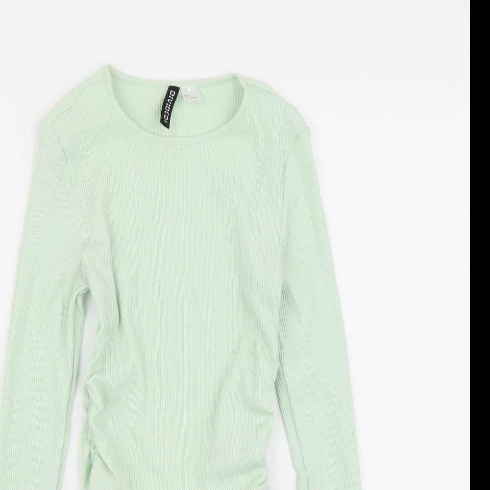 H&M Womens Green Cotton Basic Blouse Size S Round Neck