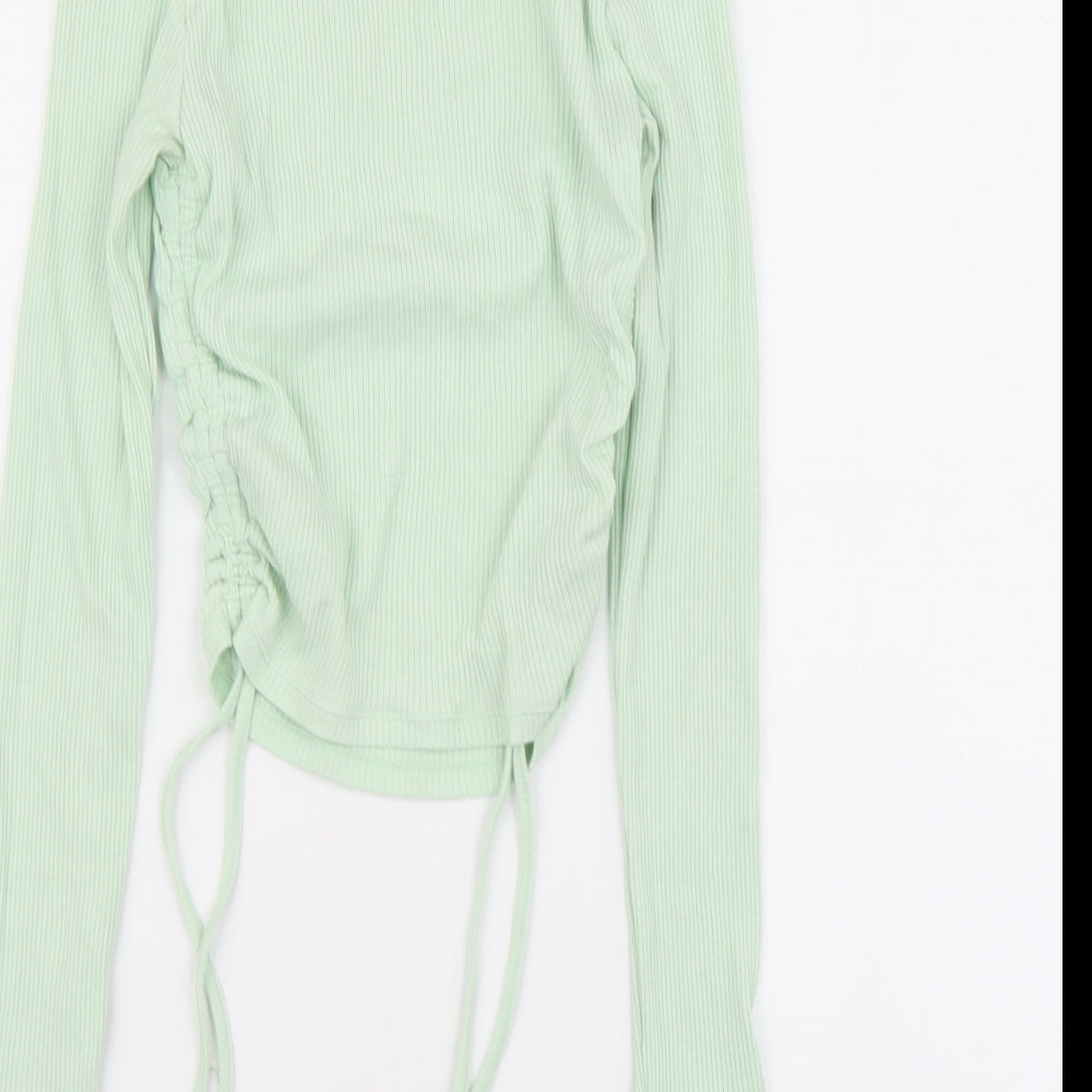 H&M Womens Green Cotton Basic Blouse Size S Round Neck