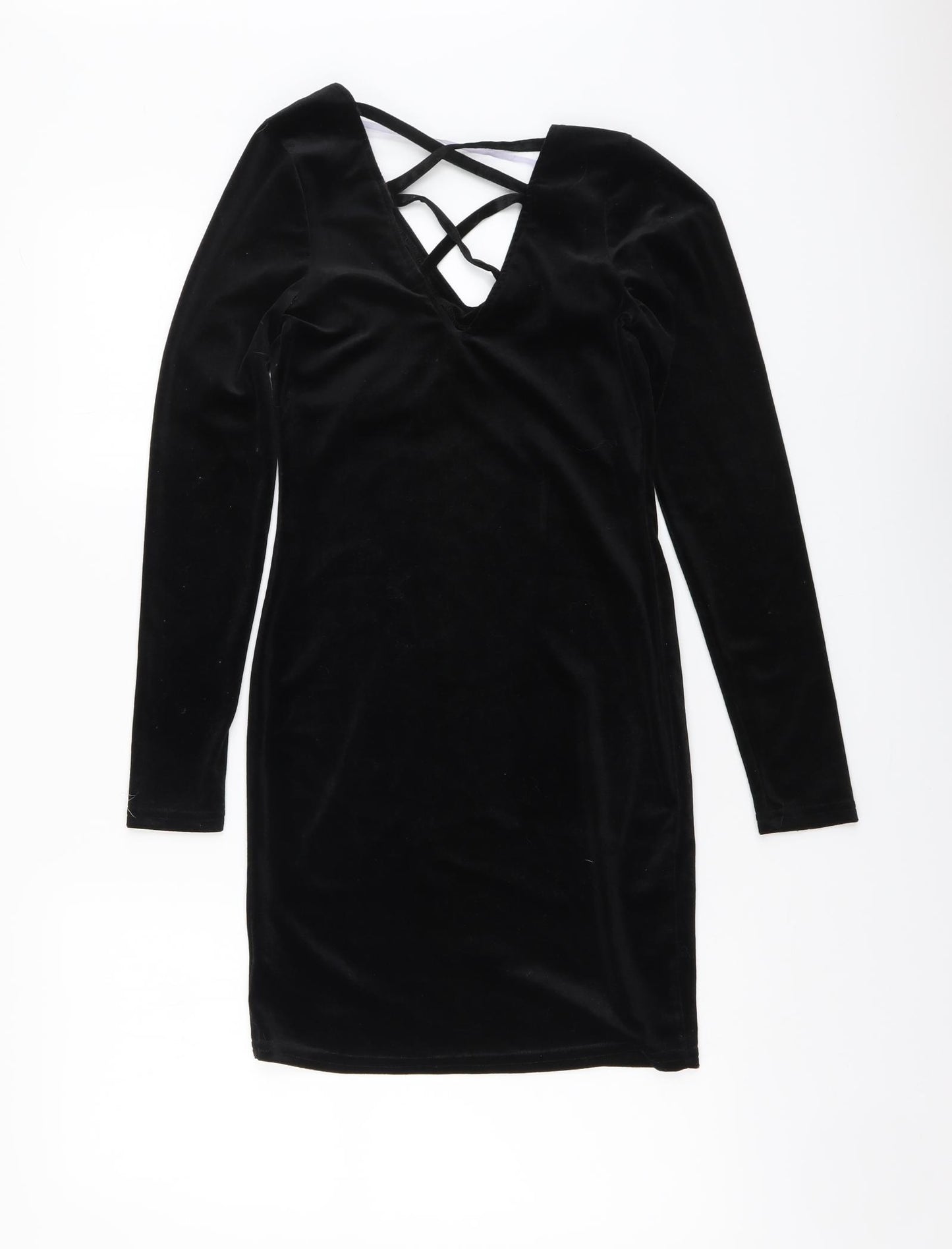 Primark Womens Black Polyester Bodycon Size 8 V-Neck Pullover