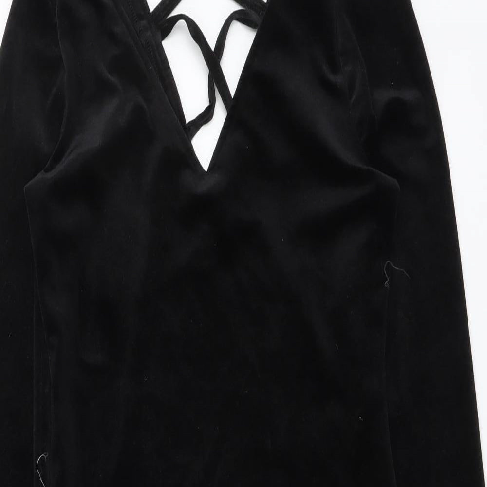Primark Womens Black Polyester Bodycon Size 8 V-Neck Pullover
