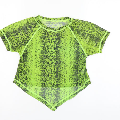 SheIn Womens Green Animal Print Polyester Cropped T-Shirt Size S Round Neck - Snake pattern