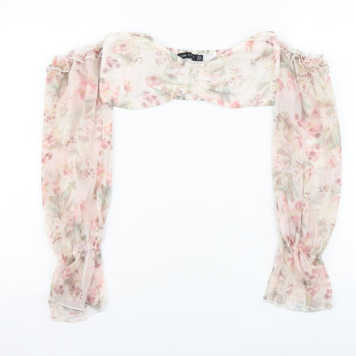 I SAW IT FIRST Womens Pink Floral Polyester Cropped Blouse Size 14 Sweetheart