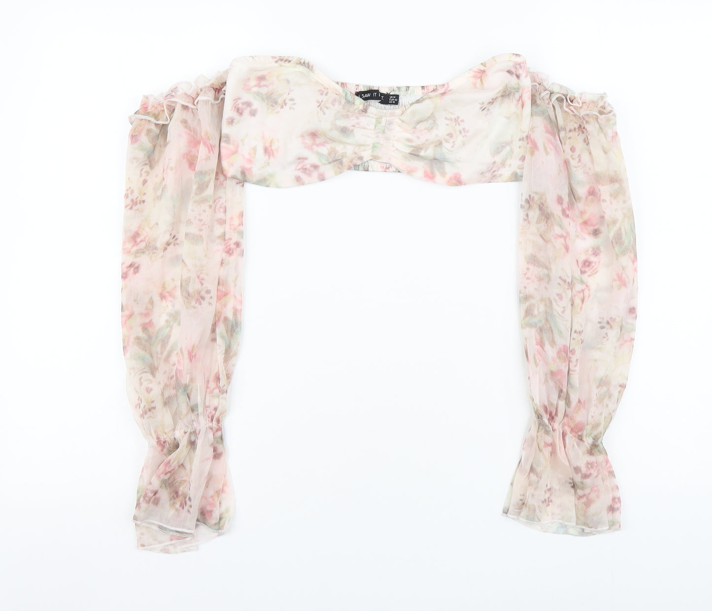 I SAW IT FIRST Womens Pink Floral Polyester Cropped Blouse Size 14 Sweetheart