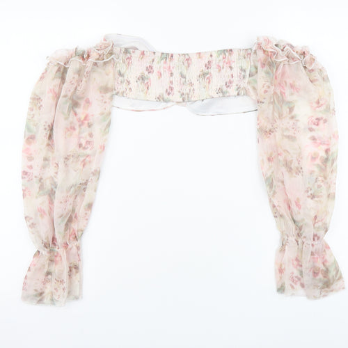 I SAW IT FIRST Womens Pink Floral Polyester Cropped Blouse Size 14 Sweetheart