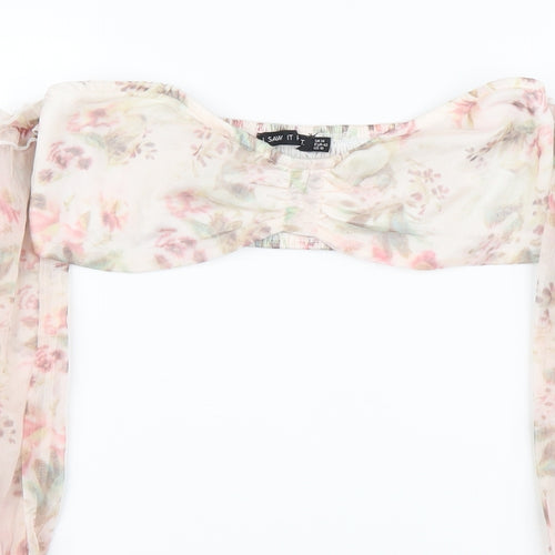 I SAW IT FIRST Womens Pink Floral Polyester Cropped Blouse Size 14 Sweetheart