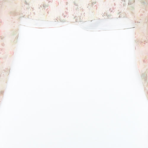 I SAW IT FIRST Womens Pink Floral Polyester Cropped Blouse Size 14 Sweetheart