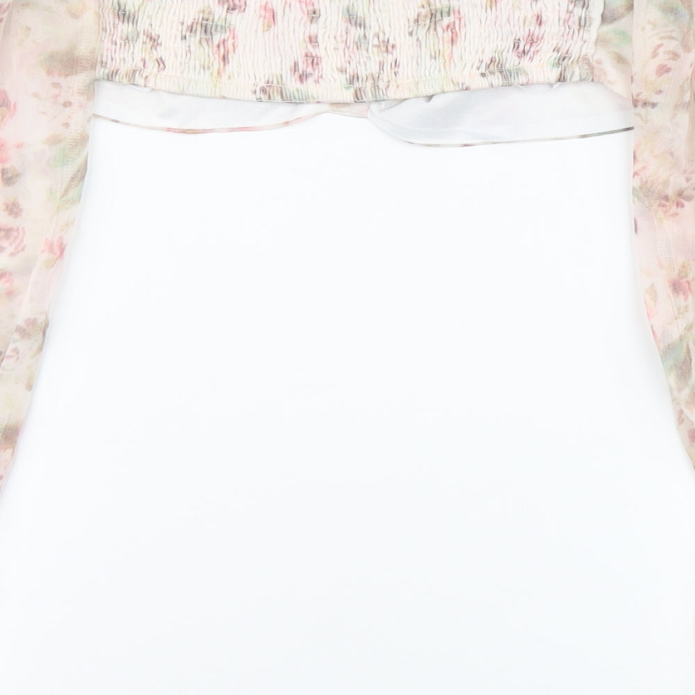 I SAW IT FIRST Womens Pink Floral Polyester Cropped Blouse Size 14 Sweetheart