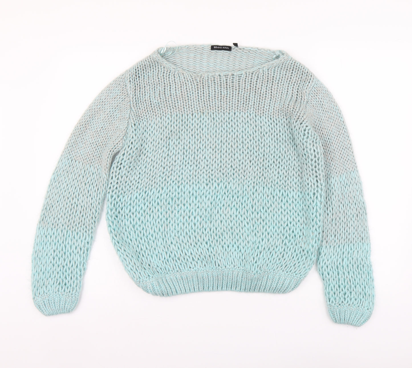 Brave Soul Womens Blue Boat Neck Acrylic Pullover Jumper Size S