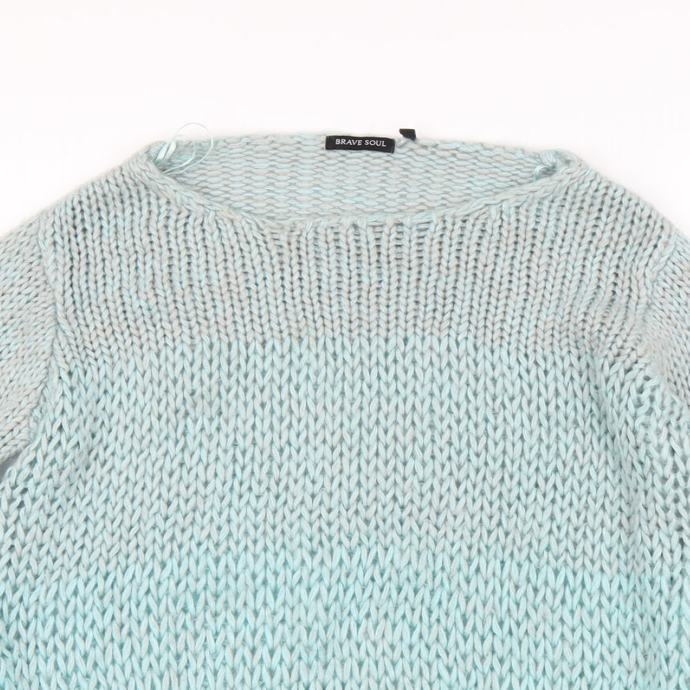 Brave Soul Womens Blue Boat Neck Acrylic Pullover Jumper Size S