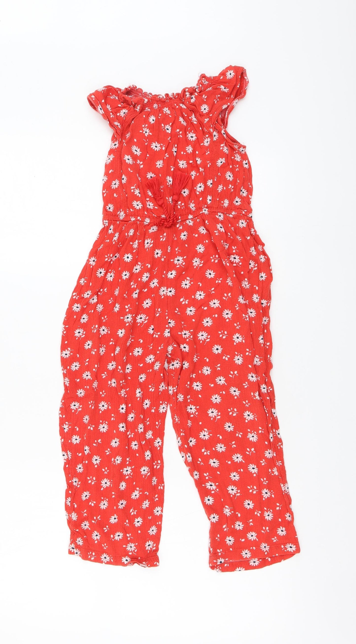 NEXT Girls Red Floral Viscose Jumpsuit One-Piece Size 7 Years Pullover