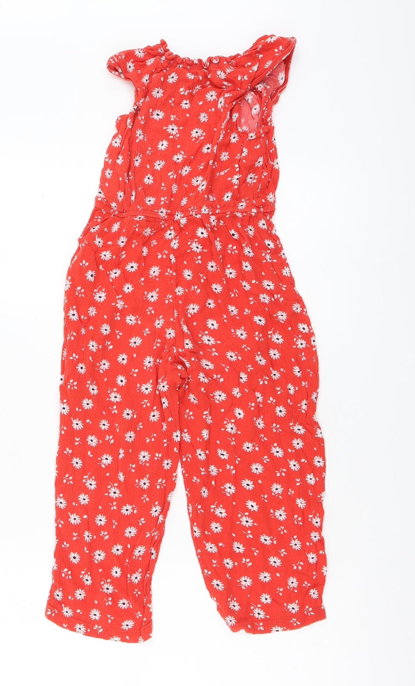 NEXT Girls Red Floral Viscose Jumpsuit One-Piece Size 7 Years Pullover