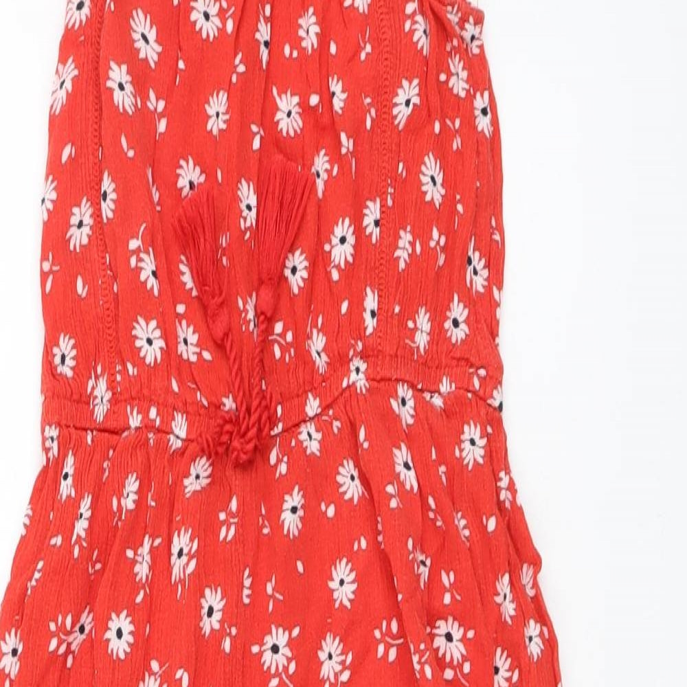 NEXT Girls Red Floral Viscose Jumpsuit One-Piece Size 7 Years Pullover