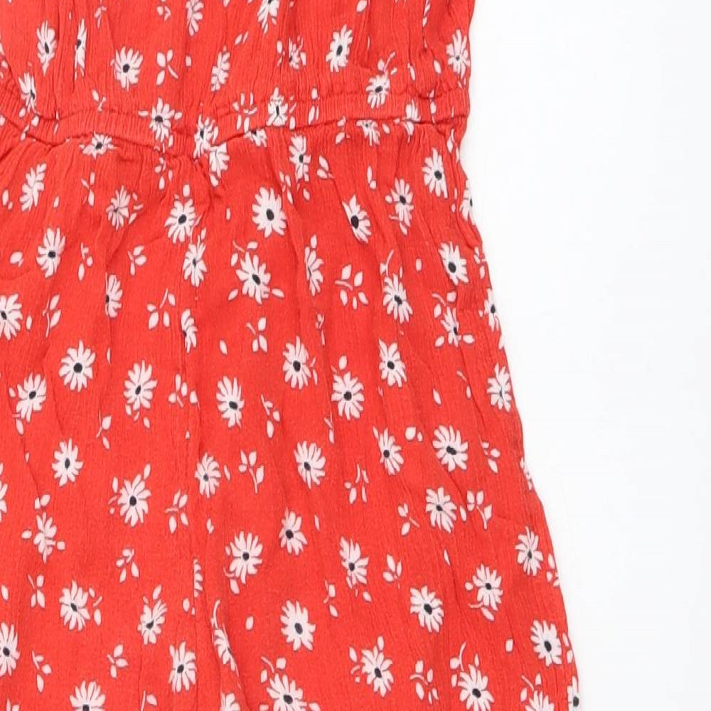 NEXT Girls Red Floral Viscose Jumpsuit One-Piece Size 7 Years Pullover