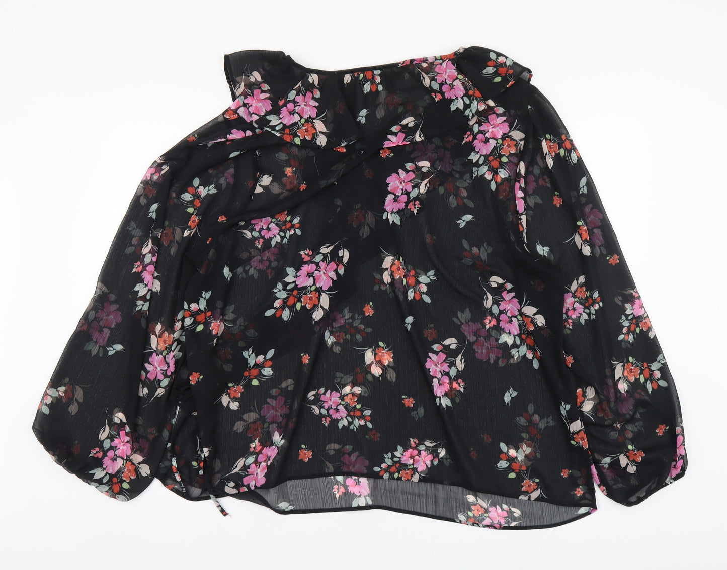 F&F Womens Black Floral Polyester Basic Blouse Size 22 V-Neck