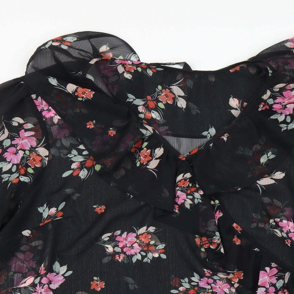F&F Womens Black Floral Polyester Basic Blouse Size 22 V-Neck