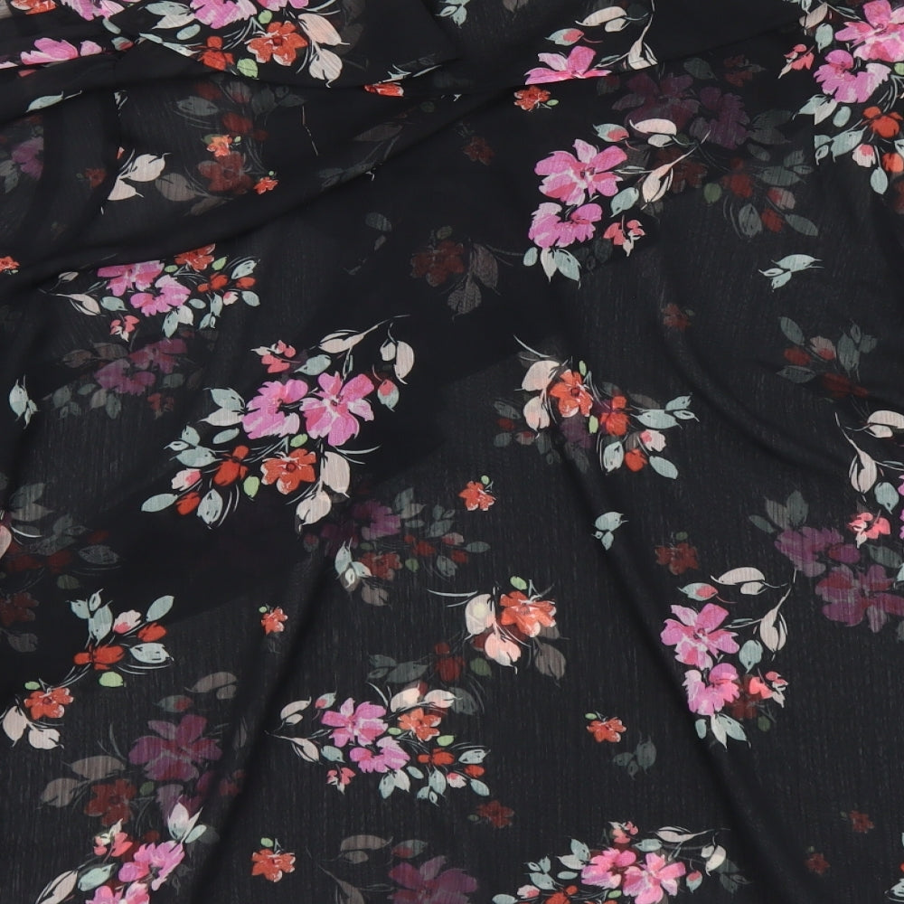 F&F Womens Black Floral Polyester Basic Blouse Size 22 V-Neck