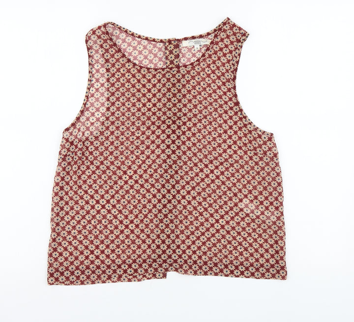New Look Womens Red Floral Polyester Basic Tank Size M Round Neck