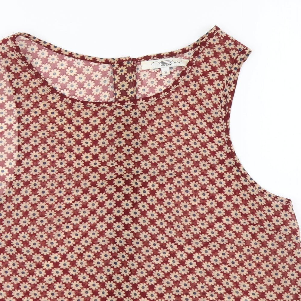 New Look Womens Red Floral Polyester Basic Tank Size M Round Neck