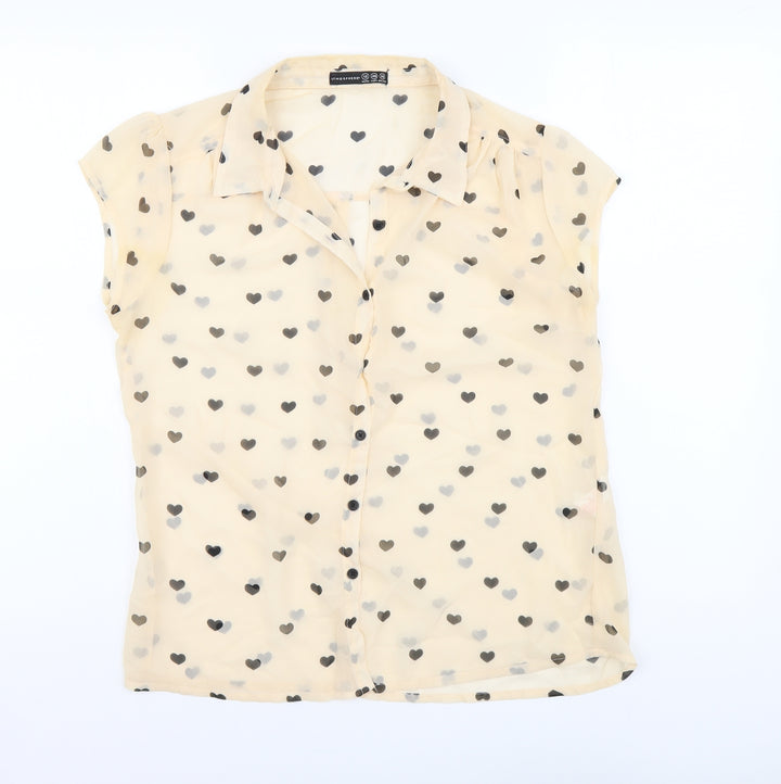 Atmosphere Womens Beige Geometric Polyester Basic Button-Up Size 12 Collared - Hearts pattern