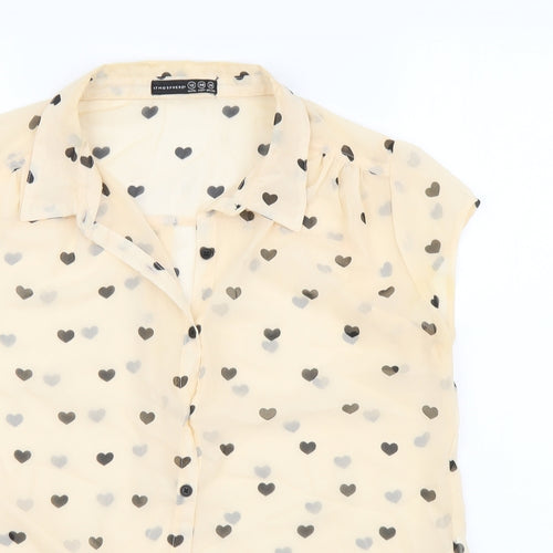 Atmosphere Womens Beige Geometric Polyester Basic Button-Up Size 12 Collared - Hearts pattern