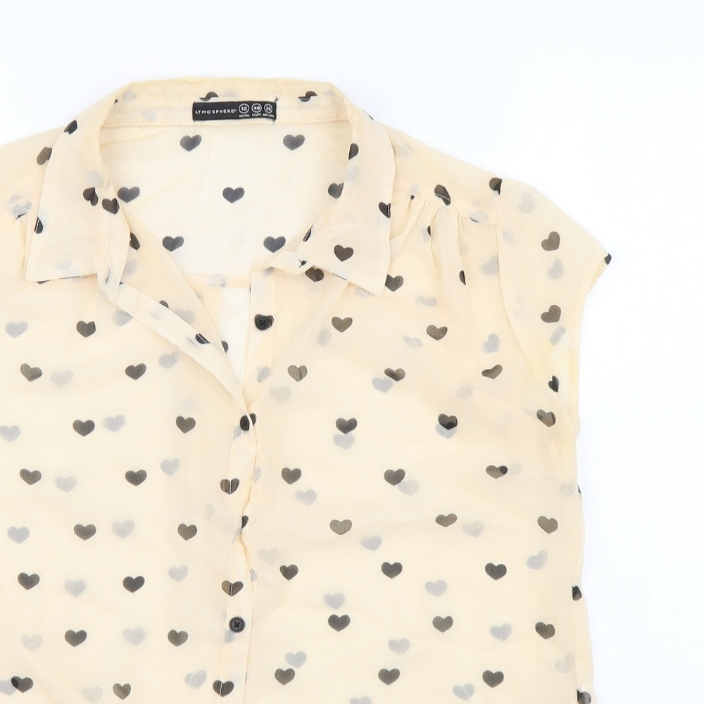 Atmosphere Womens Beige Geometric Polyester Basic Button-Up Size 12 Collared - Hearts pattern