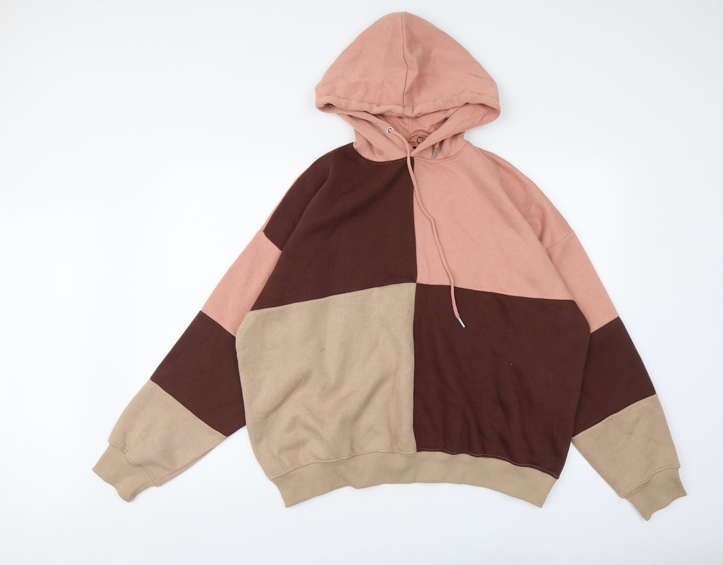 Boohoo Womens Multicoloured Colourblock Cotton Pullover Hoodie Size M Pullover