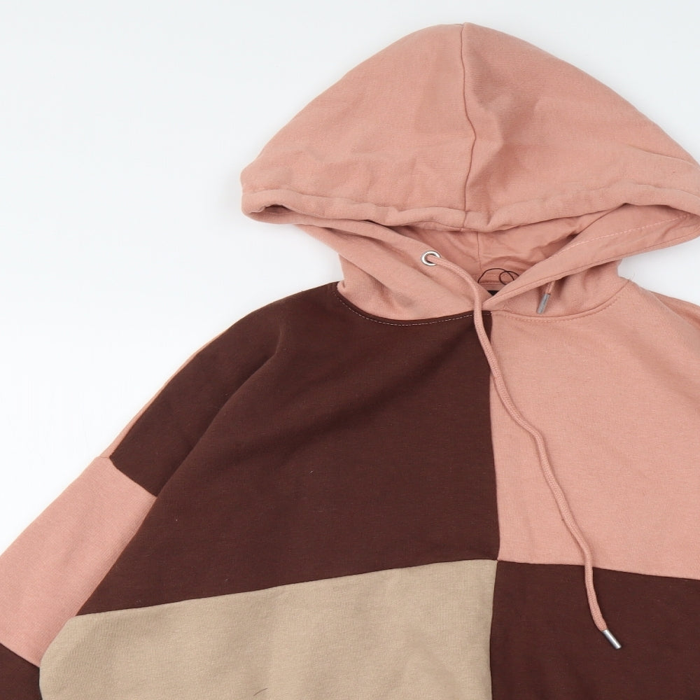 Boohoo Womens Multicoloured Colourblock Cotton Pullover Hoodie Size M Pullover