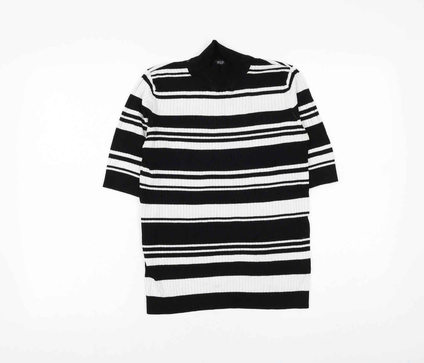 F&F Womens Black Mock Neck Striped Viscose Pullover Jumper Size 14