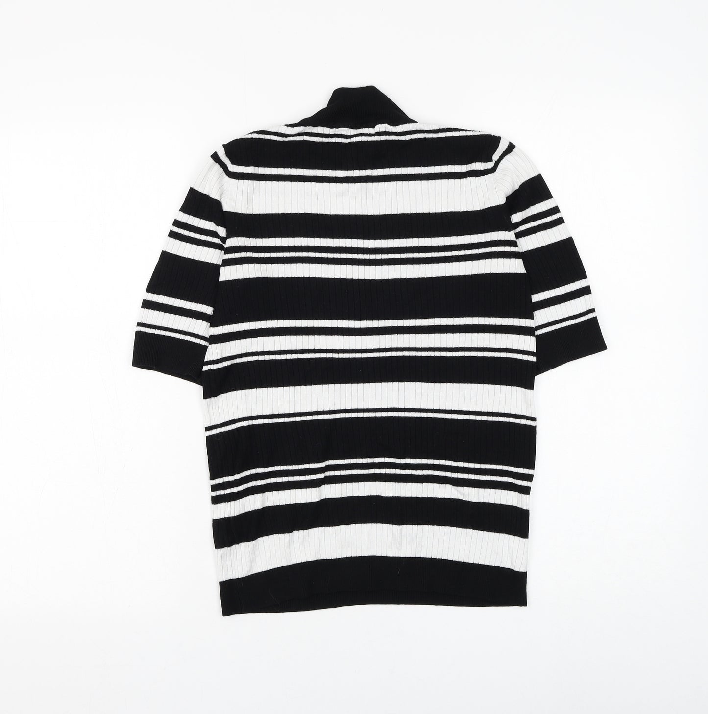 F&F Womens Black Mock Neck Striped Viscose Pullover Jumper Size 14