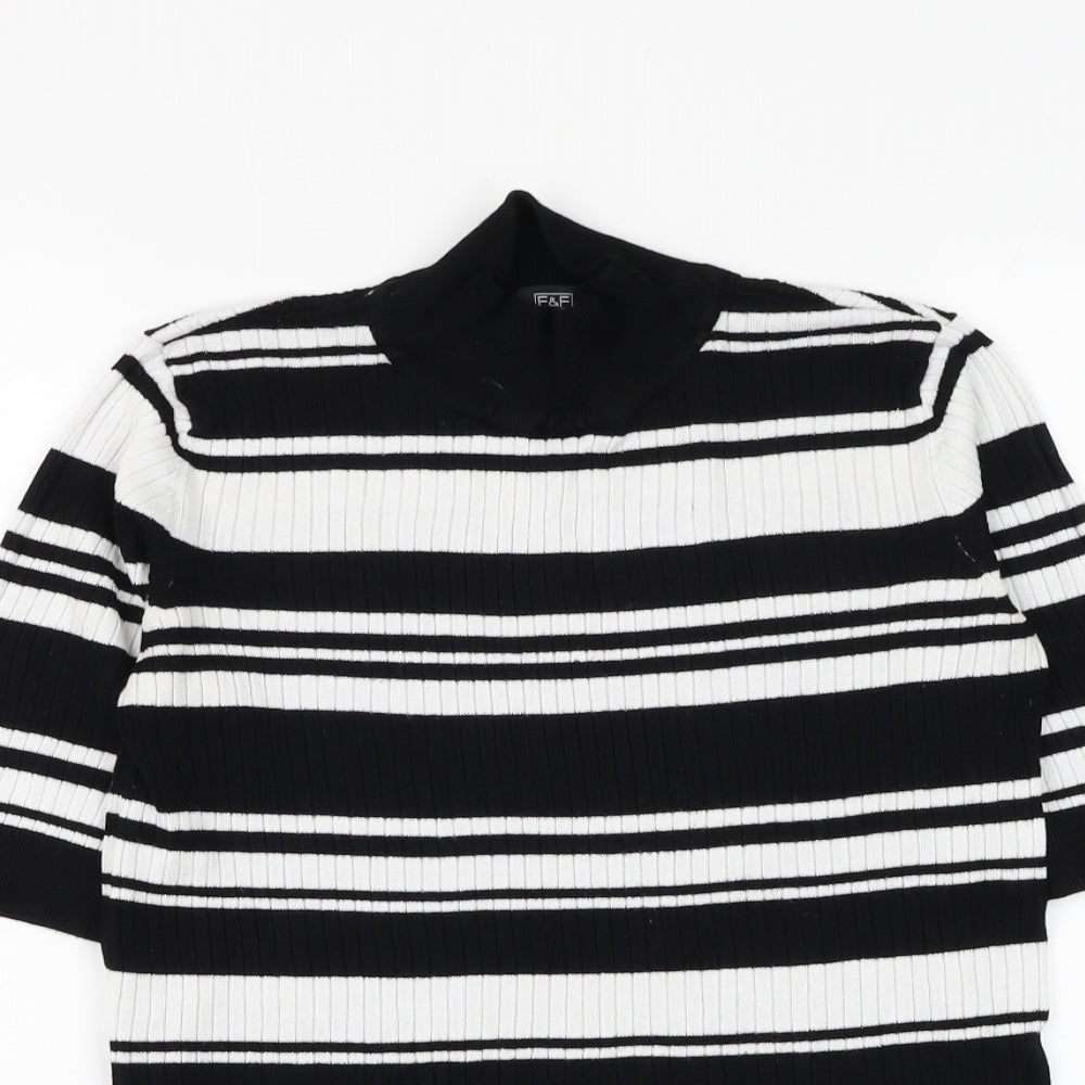 F&F Womens Black Mock Neck Striped Viscose Pullover Jumper Size 14