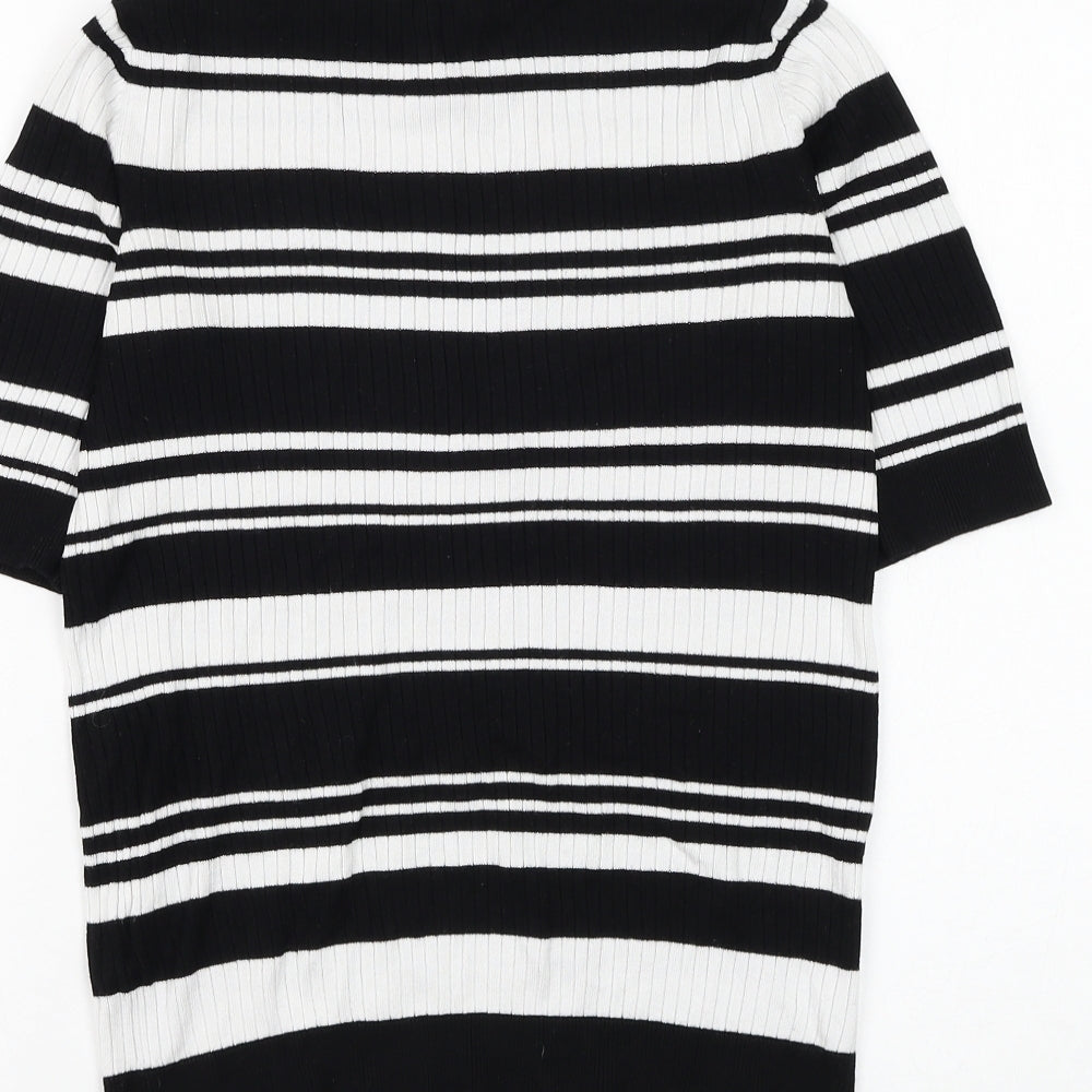 F&F Womens Black Mock Neck Striped Viscose Pullover Jumper Size 14