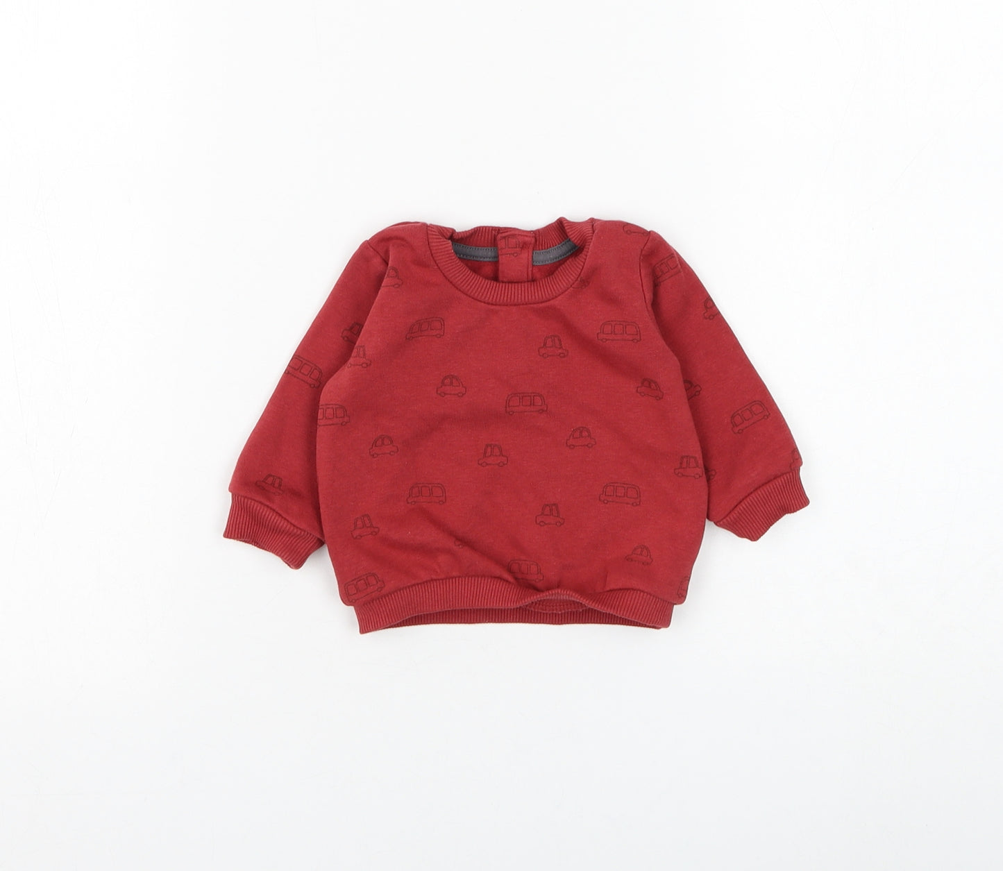Matalan Boys Red Geometric Cotton Pullover Jumper Size 0-3 Months Button - Car