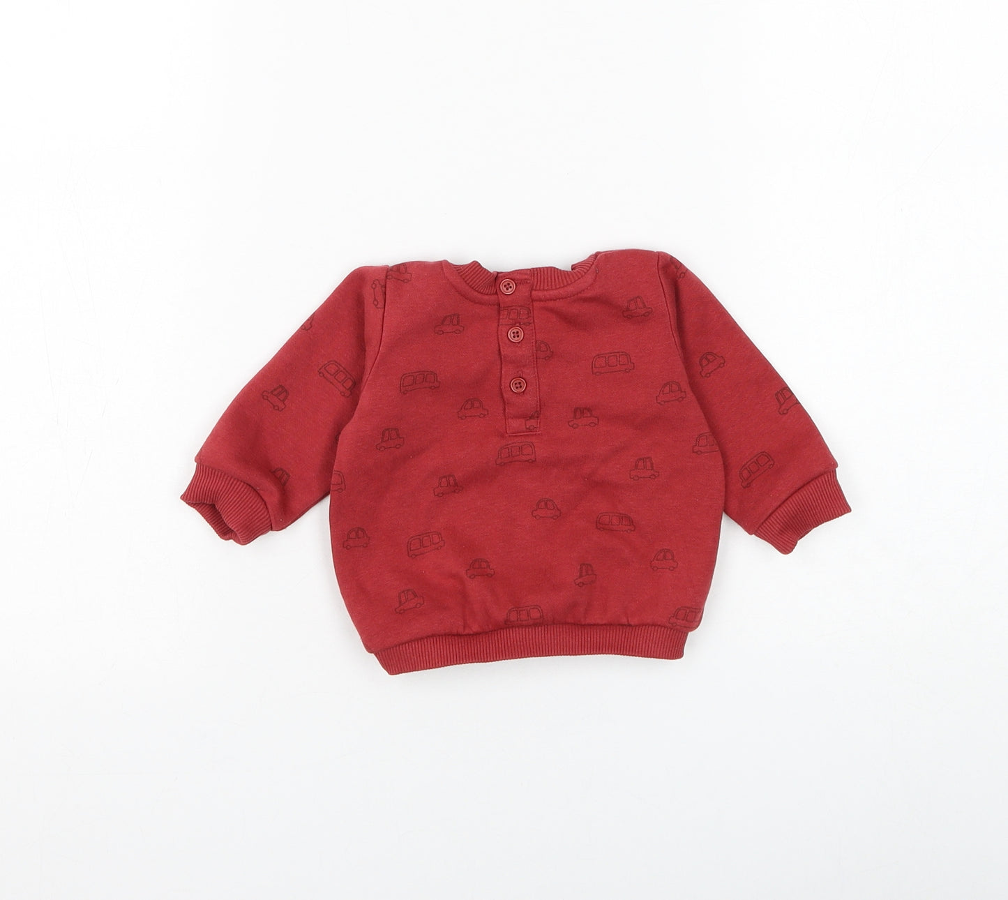 Matalan Boys Red Geometric Cotton Pullover Jumper Size 0-3 Months Button - Car