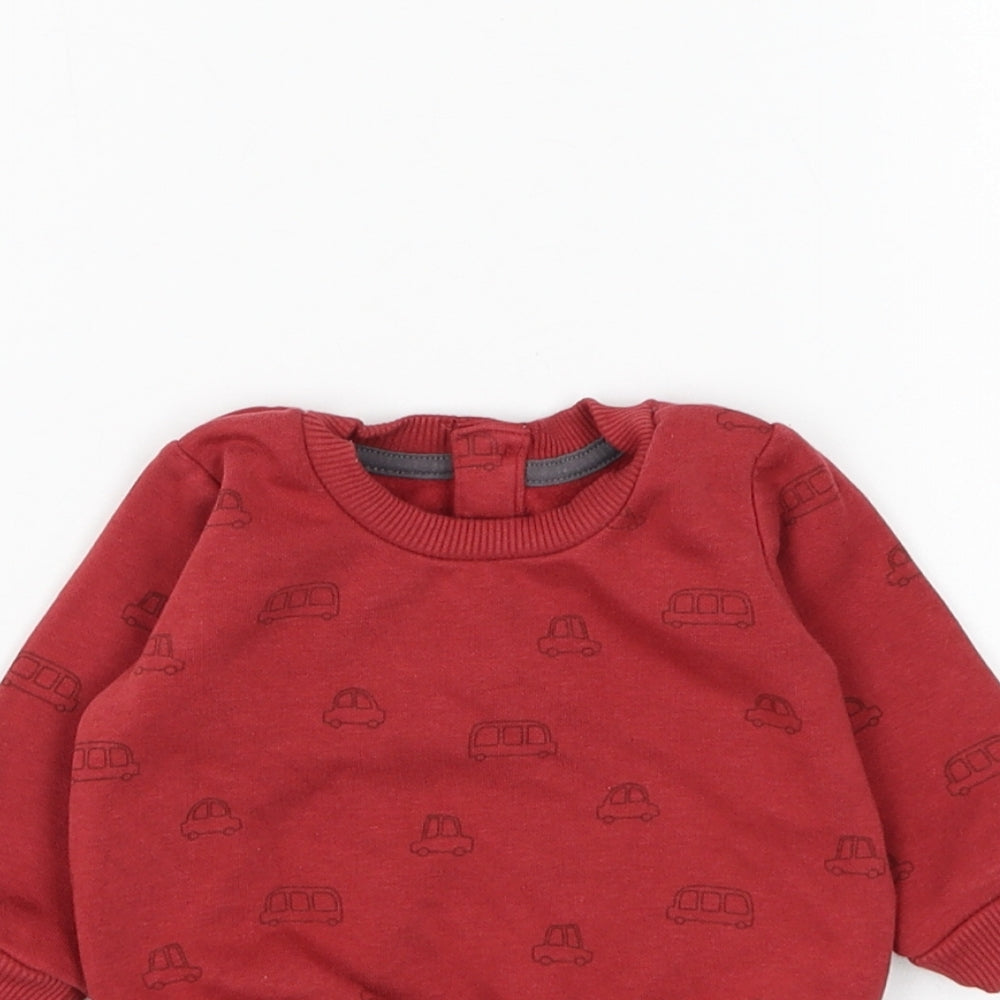 Matalan Boys Red Geometric Cotton Pullover Jumper Size 0-3 Months Button - Car