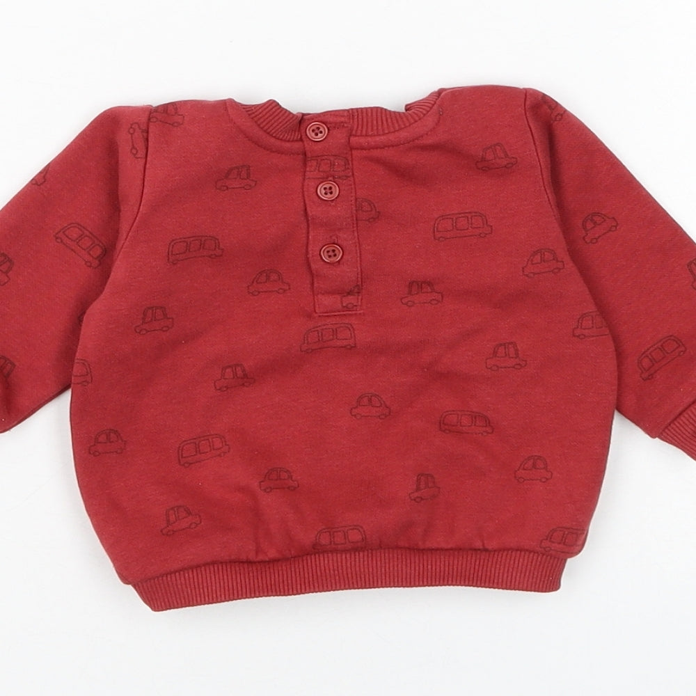 Matalan Boys Red Geometric Cotton Pullover Jumper Size 0-3 Months Button - Car