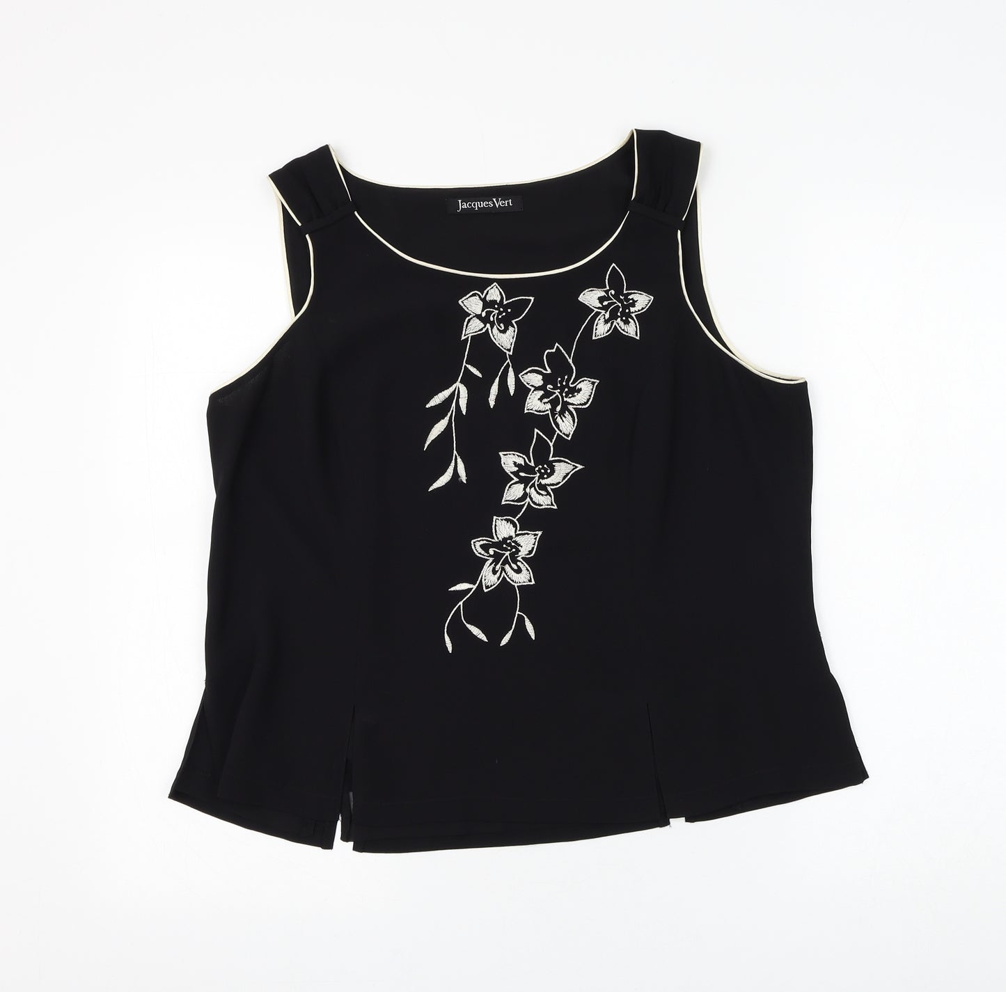 Jacques Vert Womens Black Floral Polyester Basic Blouse Size M Scoop Neck