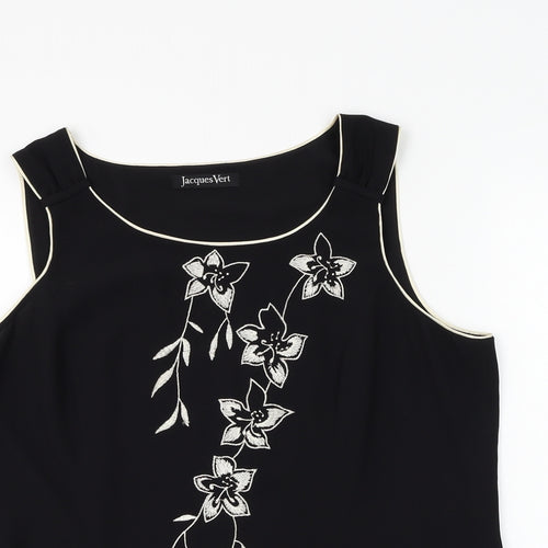 Jacques Vert Womens Black Floral Polyester Basic Blouse Size M Scoop Neck