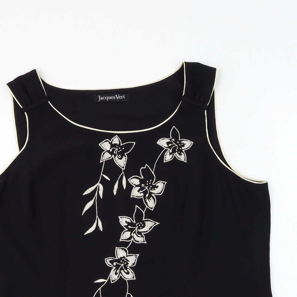 Jacques Vert Womens Black Floral Polyester Basic Blouse Size M Scoop Neck
